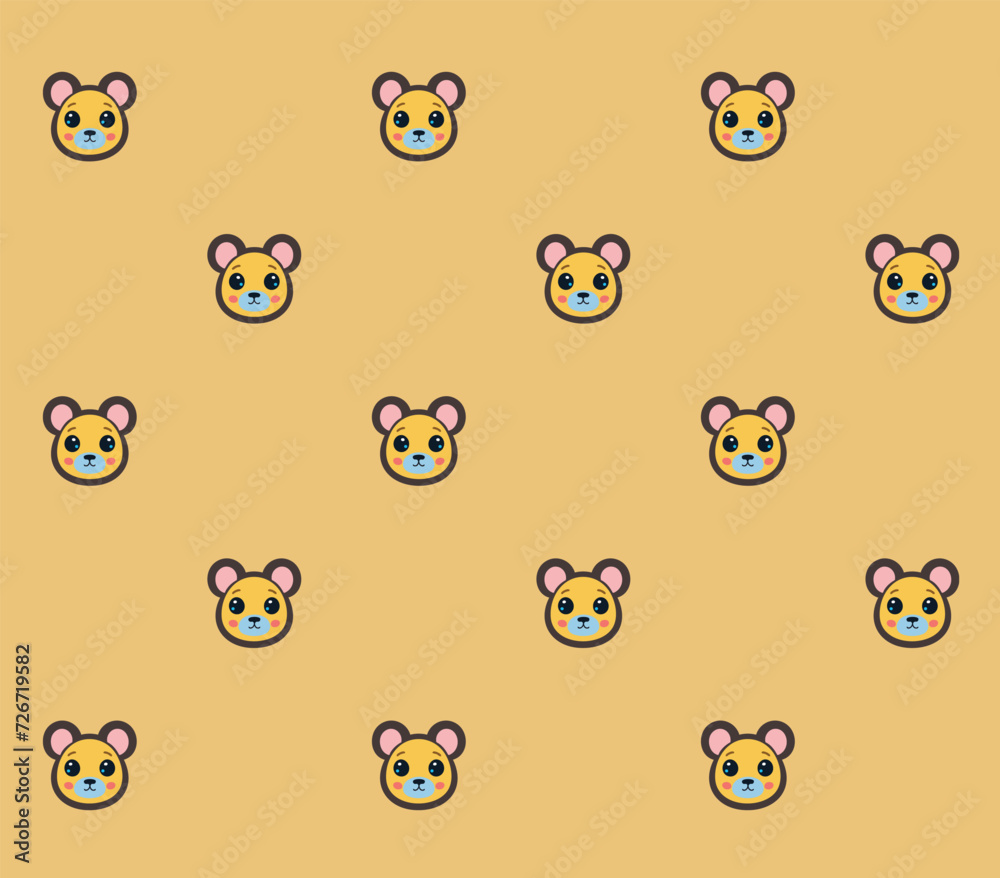 Seamless Pattern of Cartoon Lion Face Design on brown Background vector illustration, perfect for children's clothing, fabrics, textiles, wallpaper and accessories. Pastel concept. Cute cartoon. EPS Seamless Pattern of Cartoon Lion Face Design on brown Background vector illustration, perfect for children's clothing, fabrics, textiles, wallpaper and accessories. Pastel concept. Cute cartoon. EPS
