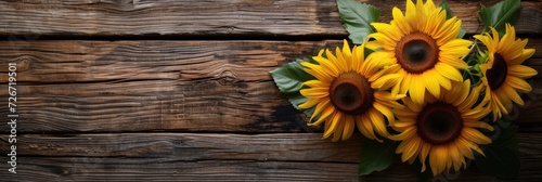 sunflowers on rustic wooden background many wooden slats