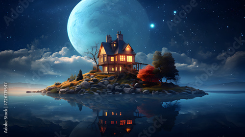 _House_with_World_viewNight_time HD 8K wallpaper Stock Photographic Image,, Capturing the Wonder of the Starry Sky 