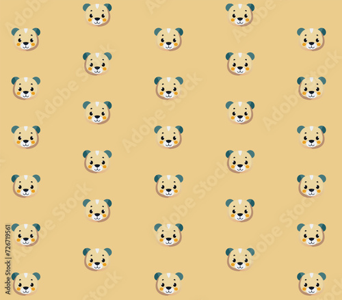 Fototapeta Naklejka Na Ścianę i Meble -  Seamless Pattern of Cartoon puppy  Face Design on brown Background vector illustration, perfect for children's clothing, fabrics, textiles, wallpaper and accessories. Pastel concept. Cute cartoon. EPS