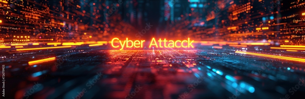 Digital Threat Alert with Cyber Attack Neon Sign