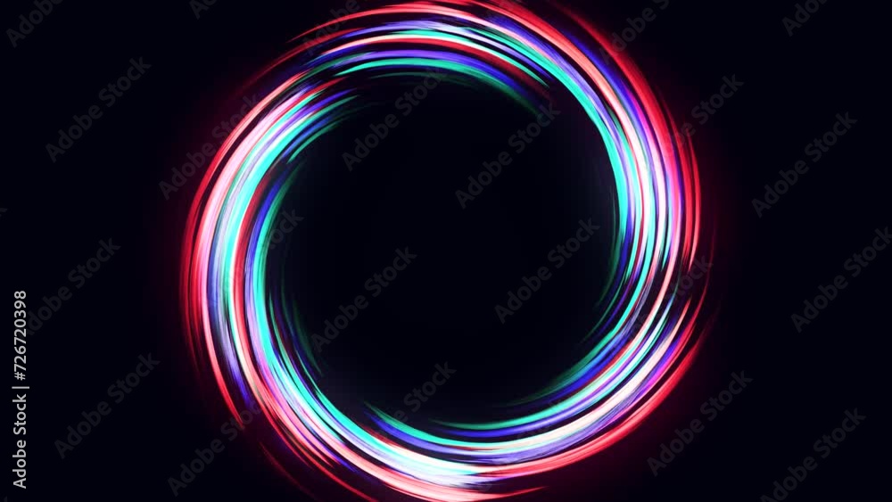 Radial abstract neon background. Laser neon lines move in a circle along a circle dark geometry. Conceptual technology background. Blue violet light spectrum. 4K. Radial abstract neon background. Laser neon lines move in a circle along a circle dark geometry. Conceptual technology background. Blue violet light spectrum. 4K.