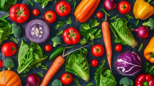 Vegetables seamless pattern with different elements