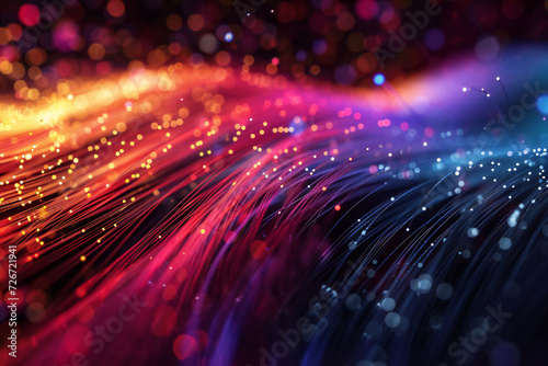 Colorful optic fiber electrical cables wires neon waves lines abstract 3d ai design background pattern glow colored streams information optical connection internet web multicolor data led technology photo