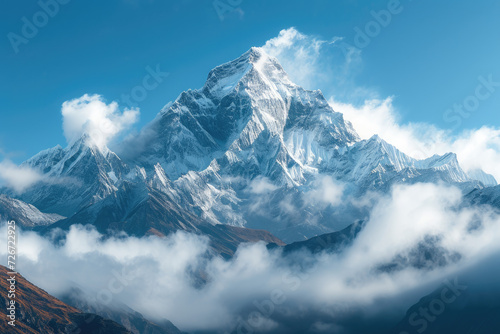 majestic Himalayan peaks shrouded in clouds © Serega
