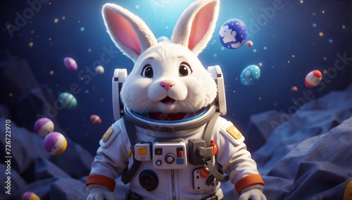 A sweet white Easter bunny in space