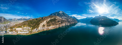 Fototapeta Naklejka Na Ścianę i Meble -  Panoramic drone view of Brunnen and  Ingenbohl, Switzerland
