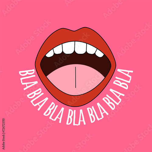 A banner with a mouth and gossip and blah blah talk. Vector illustration