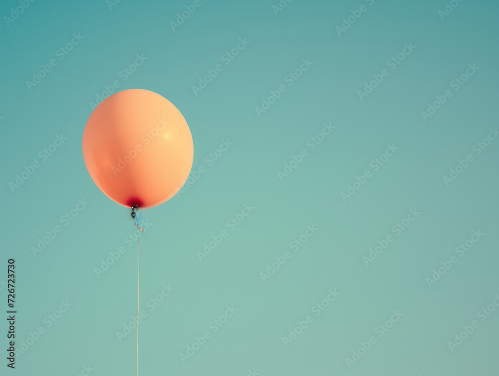 Obraz premium One bright balloon on a string, clear sky.