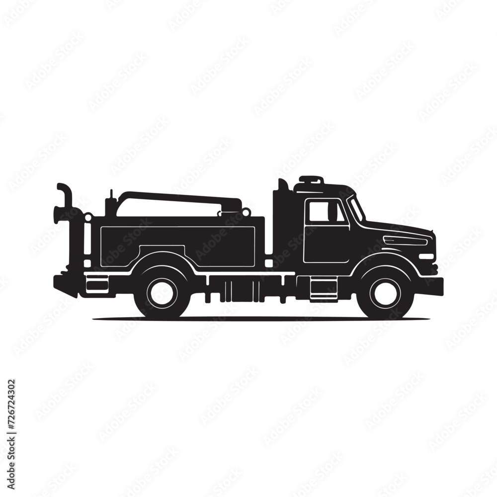 black silhouette of a Fire Truck with thick outline side view isolated