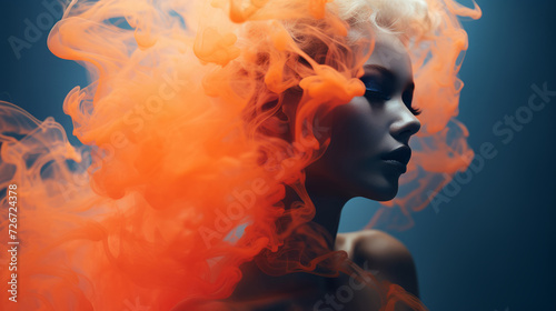 A woman enveloped by ethereal liquid smoke