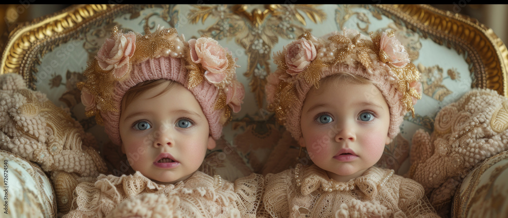 twins wearing pink and gold accents twins wearing pink and gold accents