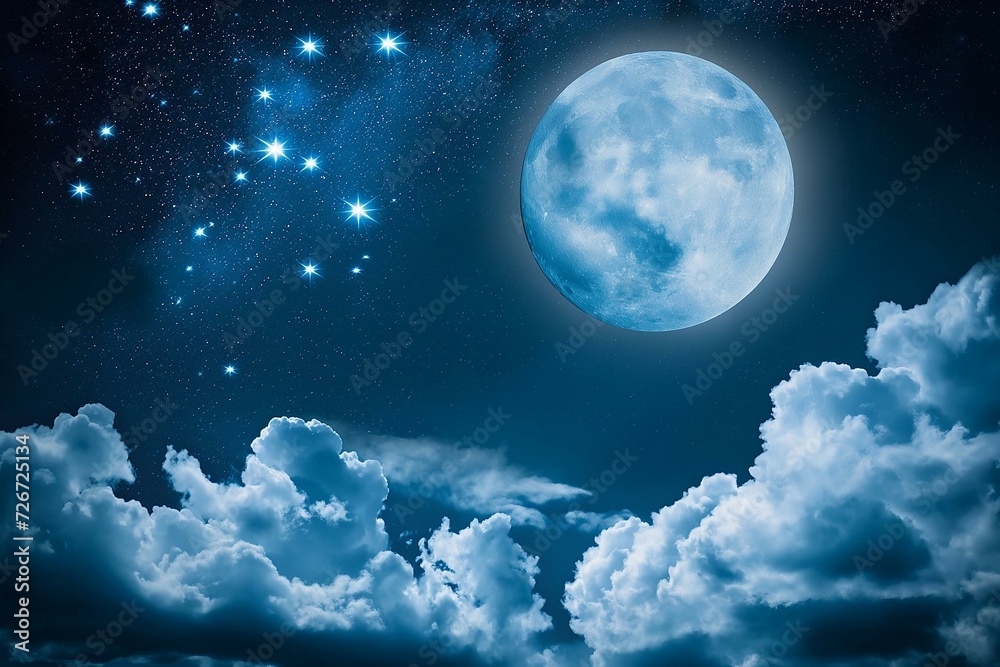 Starry Night Sky with Full Moon
