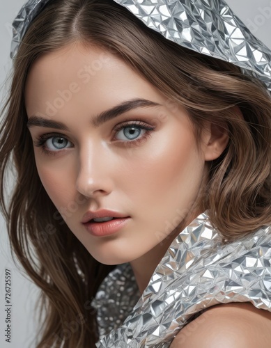 Unconventional Chic: Model Shines in Avant-Garde Silver Elegance photo