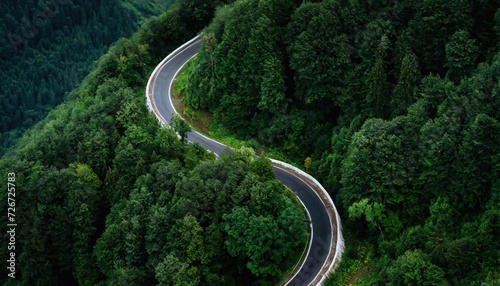 Aerial view of a twisty road in the middle of the forest © blackdiamond67