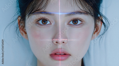 Facial symmetry analysis concept with futuristic overlay