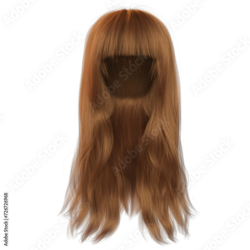 3D rendered ginger long hair with bangs 