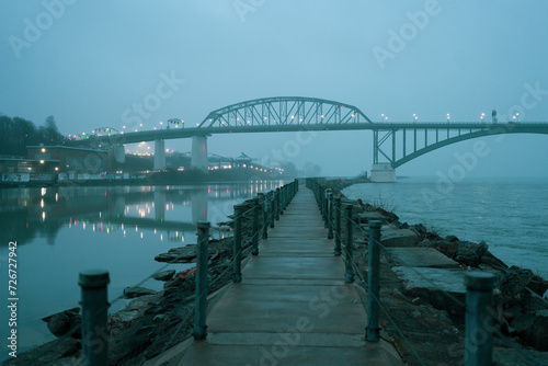 The Peace Bridge on a foggy evening, Buffalo, New York