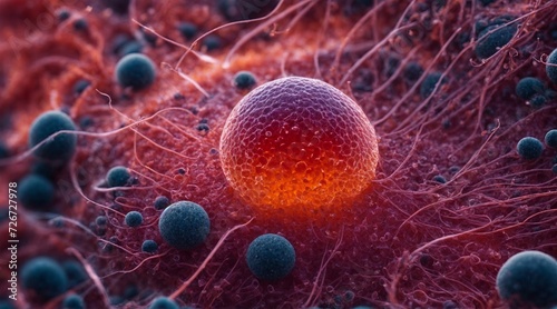 Microscopic close-up of cell inflammation. Generative AI.