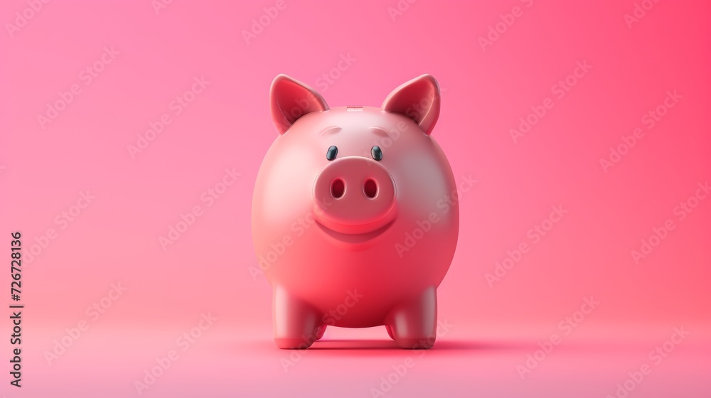 Pink piggy bank on pink background. 3d render. Minimal style. - Generative AI