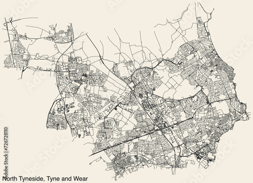 Street roads map of the METROPOLITAN BOROUGH OF NORTH TYNESIDE, TYNE AND WEAR