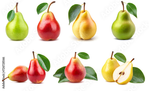 Collection of different pears isolated on white background. Set of multiple images