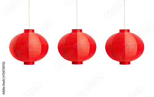 Red Chinese hanging traditional paper lanterns isolated on white or transparent background
