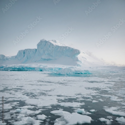 An iceberg in the arctic sea. Panorama picture of pack ice in the arctic ocean. Generative AI. © 3DStock