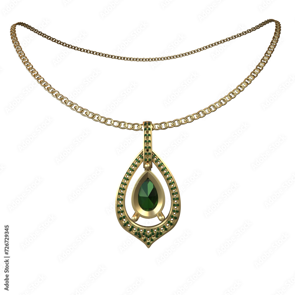 3D rendered necklace with a green gemstone 3D rendered necklace with a green gemstone