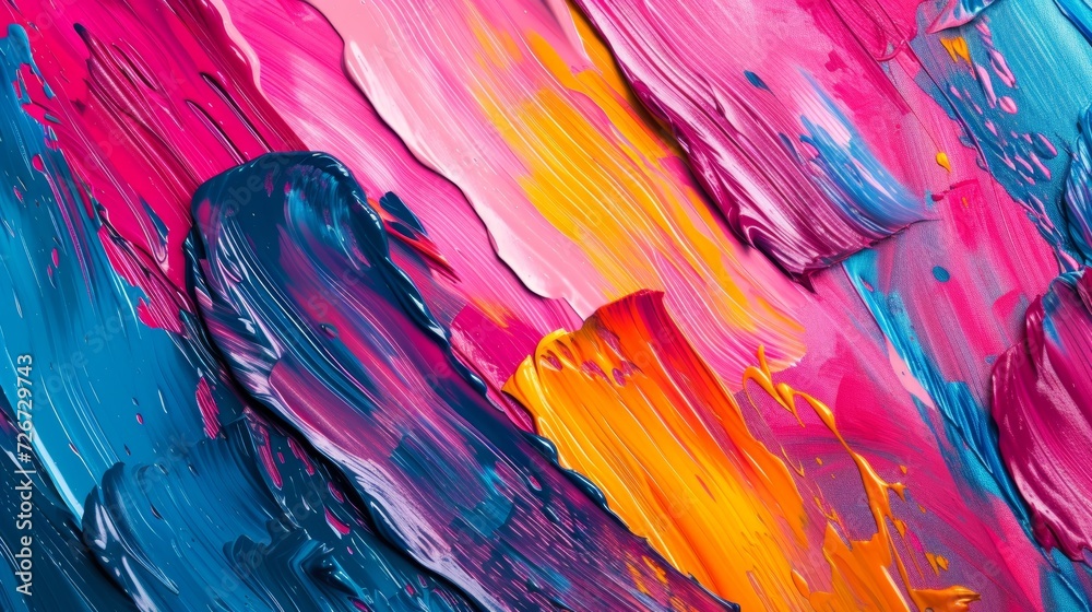 Abstract background of acrylic paint strokes in blue, pink and purple colors - Generative AI