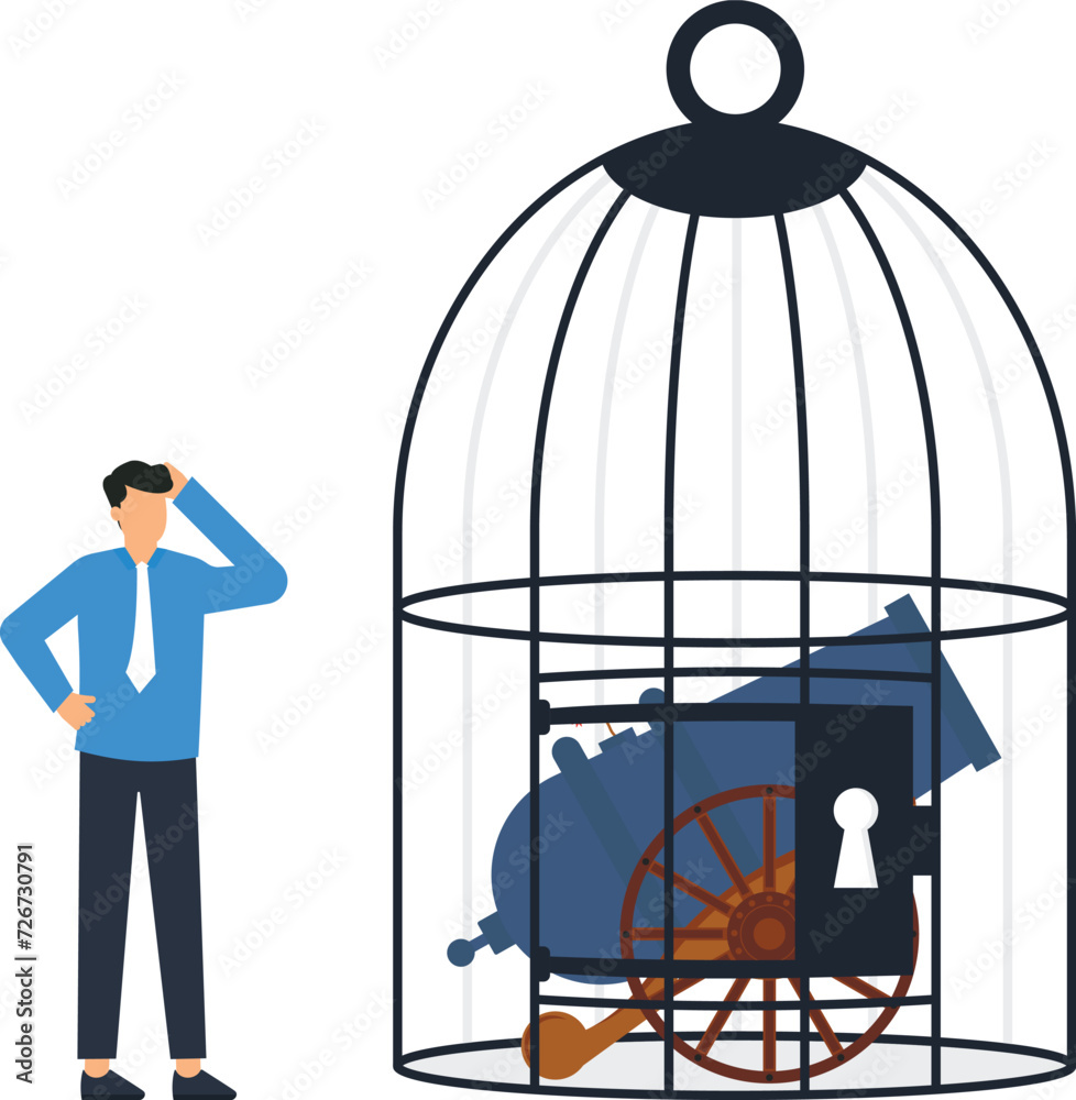 cannon inside the cage, Trouble solving and management for overcoming difficulty concept,
cannon inside the cage, Trouble solving and management for overcoming difficulty concept,