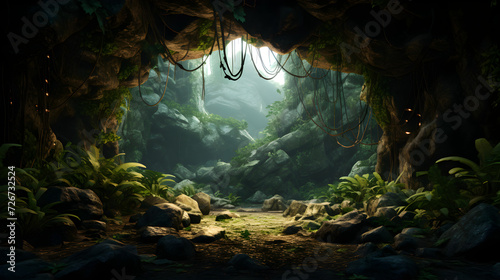 cave in the cave,, Jungle background forest nature scene futuristic © Abdul