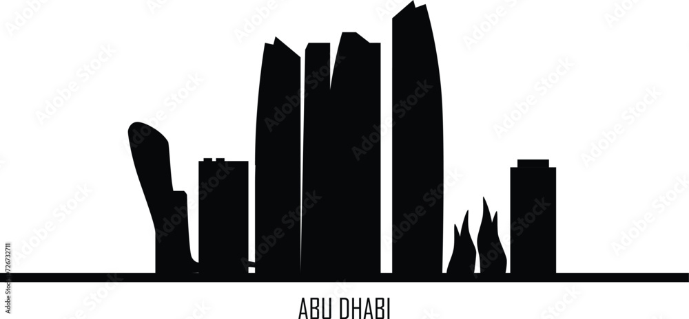 Abu Dhabi skyline. Abu Dhabi skyline and landmarks silhouette, Black tone gradient design on white background, vector illustration. Landscape in flat style. Abu Dhabi city template for your design.
