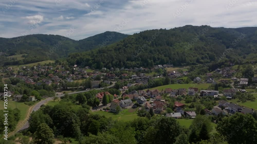 Elevated view of winding roads and residential homes in the German countryside Elevated view of winding roads and residential homes in the German countryside