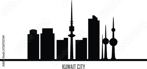 Kuwait city skyline. Kuwait skyline and landmarks silhouette, Black tone gradient design on white background, vector illustration. Landscape in flat style. Kuwait city template for your design.