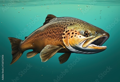 River fish underwater close up swimming in pond or lake, freshwater fish with fins from the carp family, illustration Generative AI