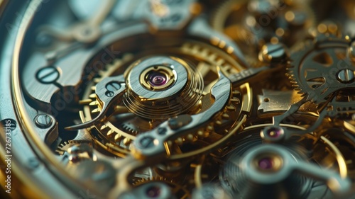 Macro shot of the intricate gears and mechanics inside a mechanical watch, illustrating the art of horology for National Watch Day