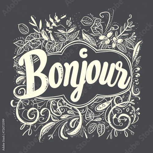 Hand-Drawn 'Bonjour' Text Doodle on Anthracite Background