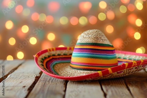 Cinco de Mayo holiday. Mexican party concept. sombrero hat on wooden table.