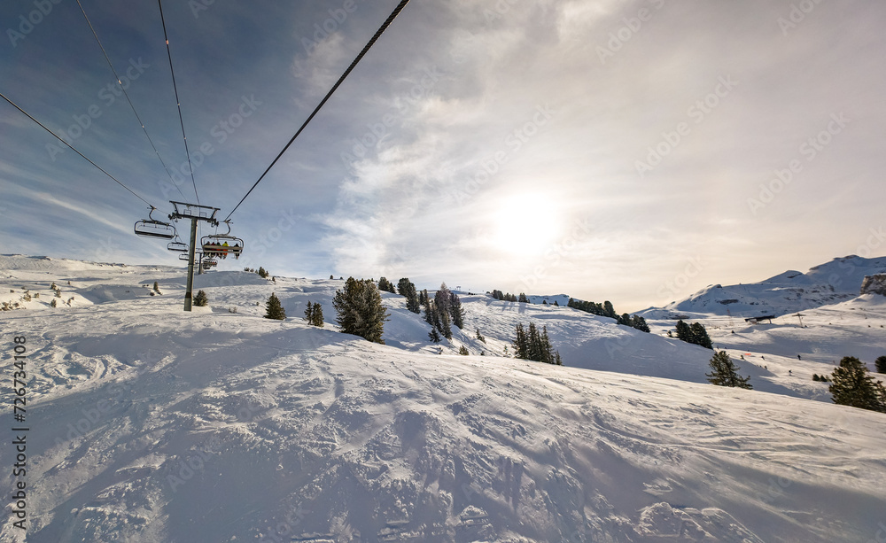 Winter French Alps, ski resort Flaine, Grand Massif near Mont Blanc, France