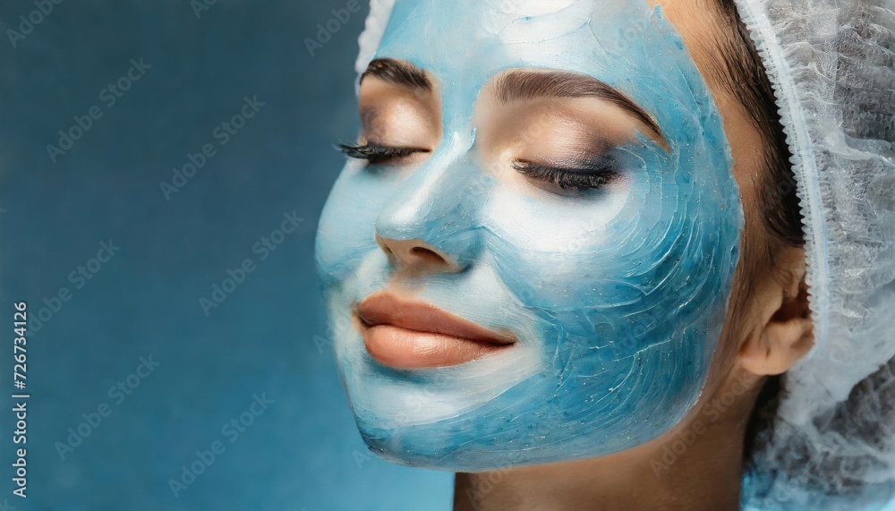 Young woman during face peeling procedure in salon