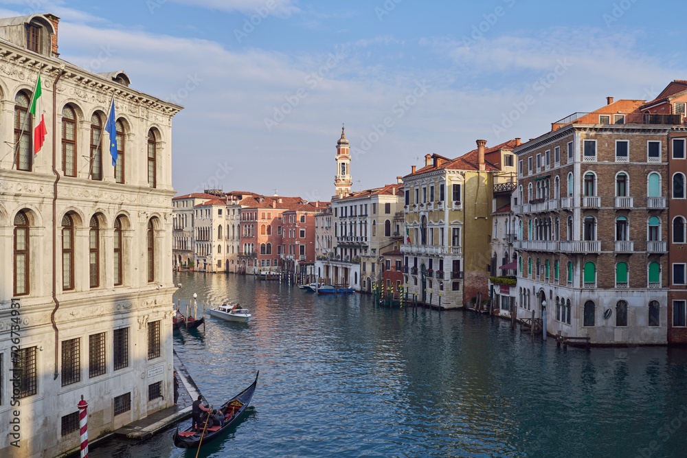 Morning view of Canal Grande from Ponte di Rialto bridge in Venice, Italy	