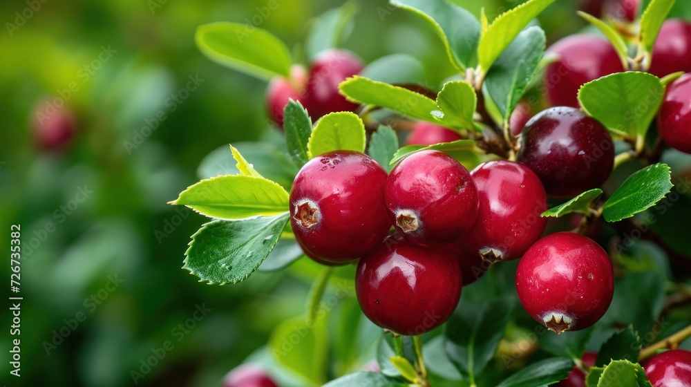 a close up of a bunch of berries on a leafy branch with water droplets on it and green leaves. a close up of a bunch of berries on a leafy branch with water droplets on it and green leaves.