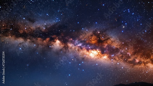  a night sky filled with lots of stars and a bright orange and blue star in the middle of the sky.