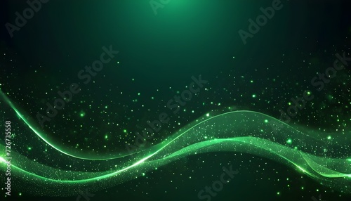 Abstract background with green and gold particle and green shiny star dust, Christmas feeling, Holiday concept. Violet texture, sparkle postcard. Generative AI