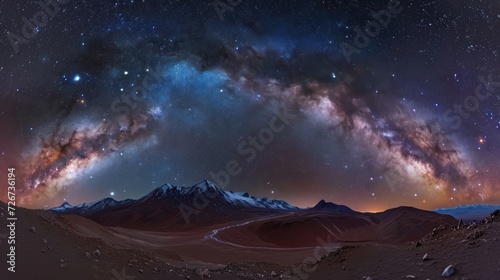  a view of the night sky over a mountain range with a star filled sky and stars in the night sky. © Olga