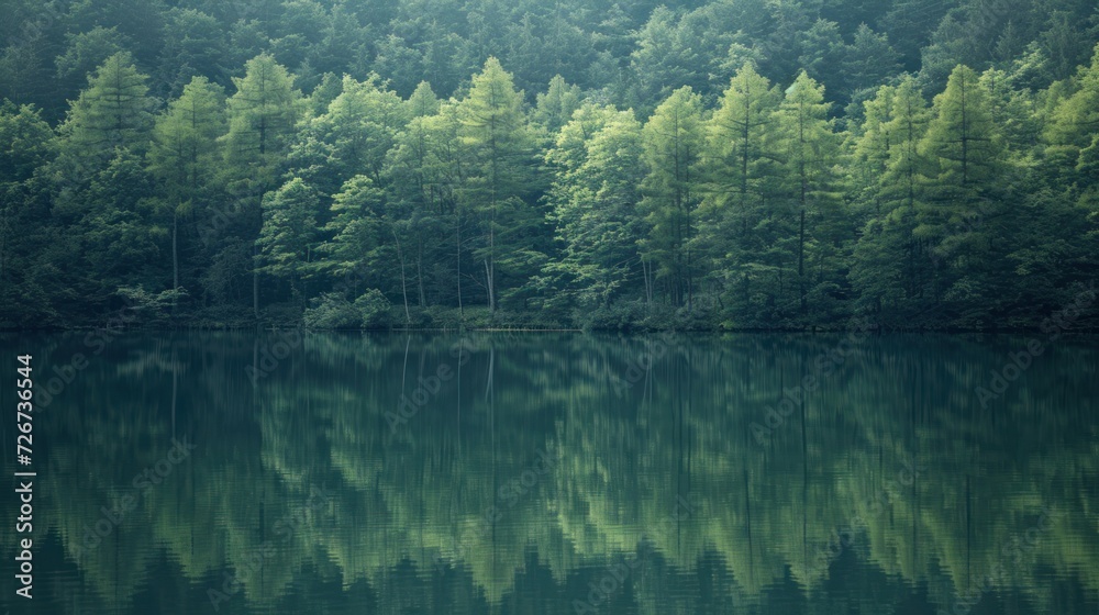 a forest filled with lots of green trees next to a body of water with lots of water in front of it. a forest filled with lots of green trees next to a body of water with lots of water in front of it.