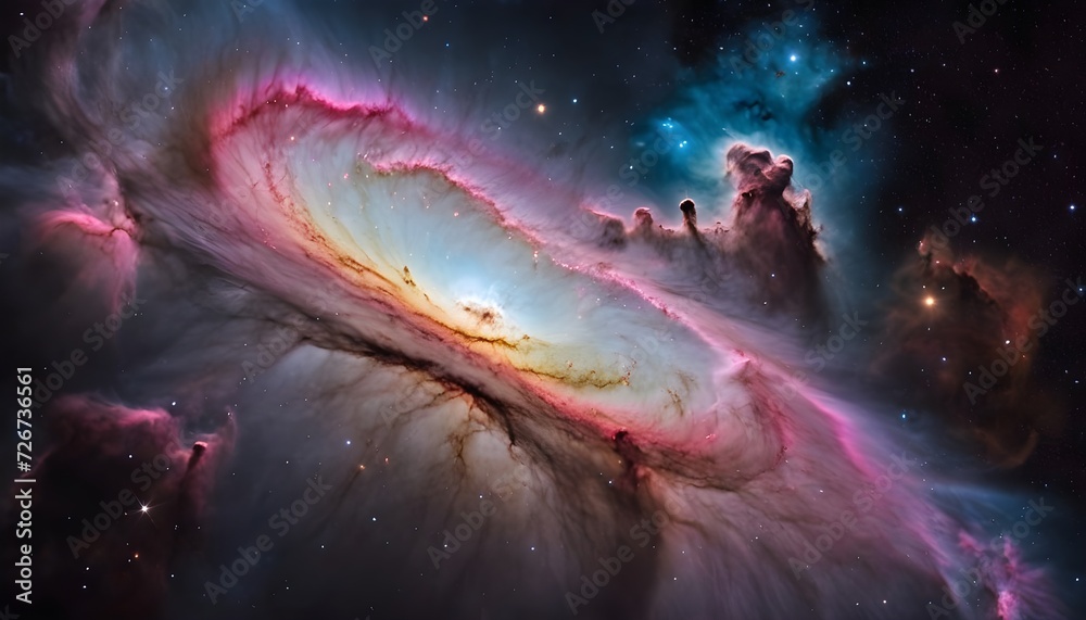 Nebula, Colorful space galaxy cloud nebula Stary night cosmos Universe science astronomy Supernova background wallpaper. Generative AI