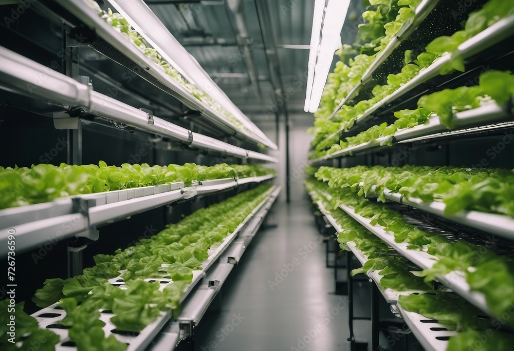 Hydroponics vertical farm in building with high technology farming agricultural greenhouse