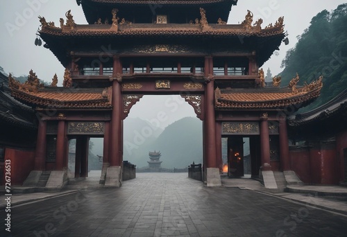 City gates in Chinese style Ghost City temple entrance photo